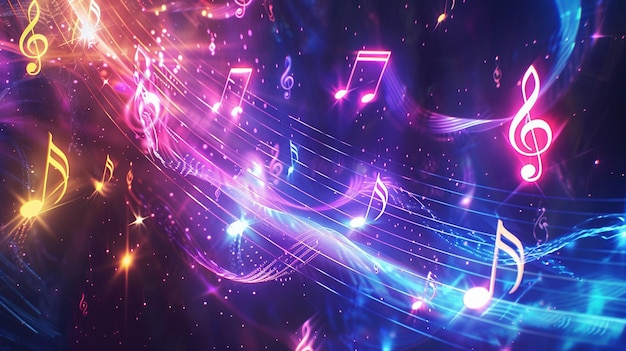 Colorful Abstract Musical Notes and Stars Background