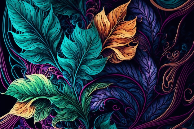 Colorful abstract organic plant pattern