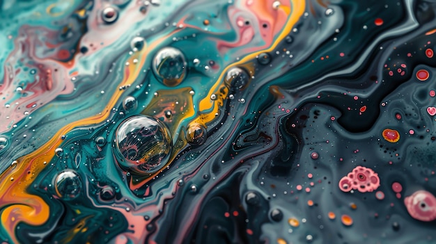 Photo colorful abstract paint with bubbles