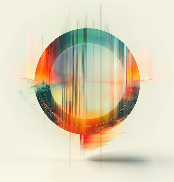 A colorful abstract painting of a circle with a black center