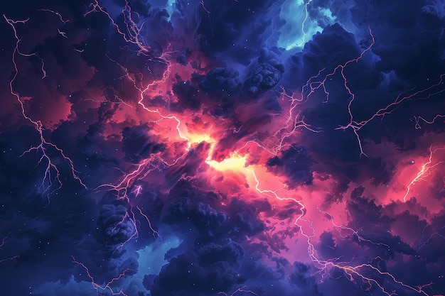 Photo a colorful abstract painting of a stormy sky with lightning bolts