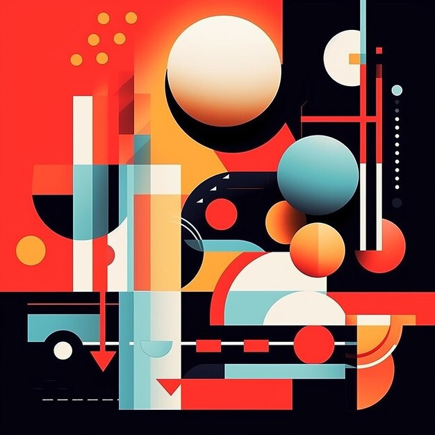 a colorful abstract painting of various shapes and shapes