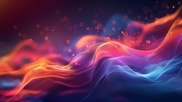 A colorful abstract painting of a wave with orange blue and purple colors