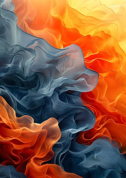 A colorful abstract painting with blue orange and purple swirls