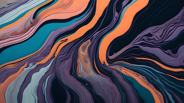 A colorful abstract painting with a blue and purple swirls.