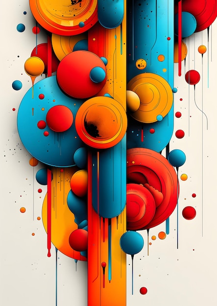 A colorful abstract painting with many different colored circles