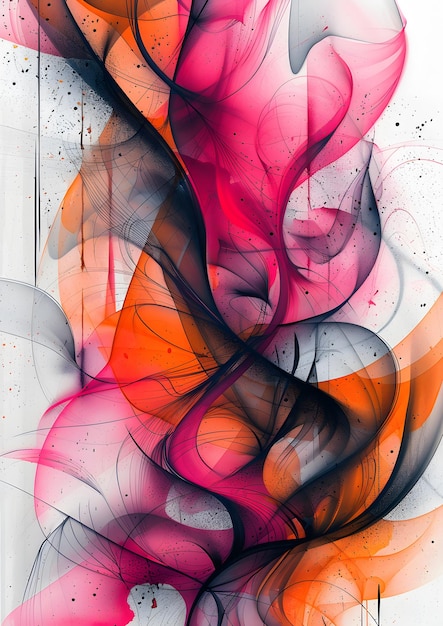 Photo a colorful abstract painting with a pink and orange swirl