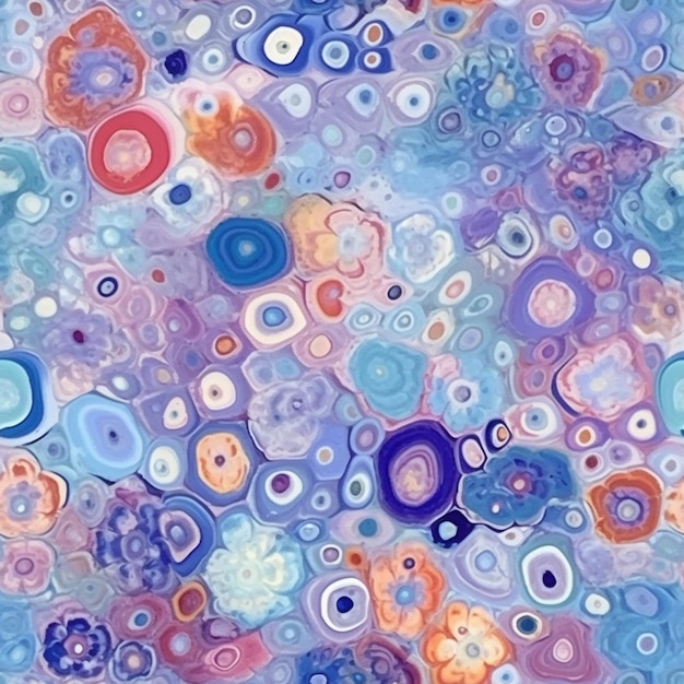 A colorful abstract painting with a purple background and a blue background with circles and the words " love ".