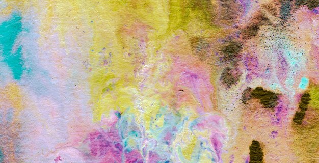 A colorful abstract painting with a purple background and yellow flowers.