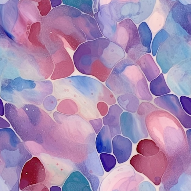 A colorful abstract painting with a purple and blue background.