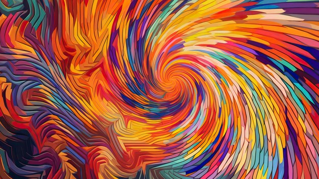 A colorful abstract painting with a spiral design in the center.