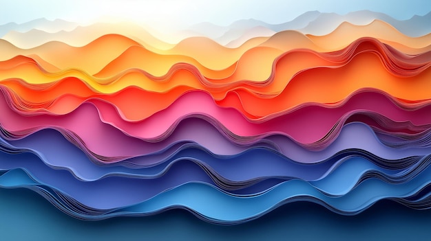 Photo colorful abstract paper waves representing sunset over mountains