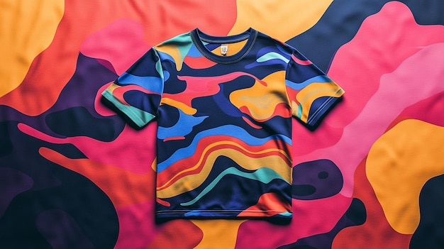 Photo colorful abstract pattern tshirt mockup on vibrant background