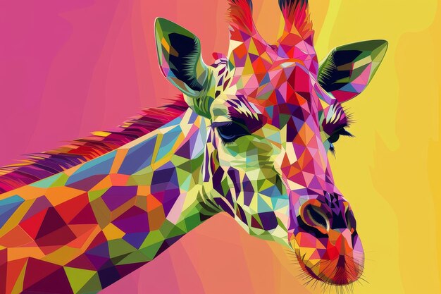 Photo a colorful abstract portrait of a giraffes head rendered in a geometric style an abstract interpretation of a giraffe using geometric shapes and vibrant colors