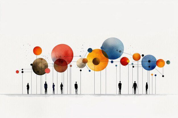 A colorful abstract representation of people interacting with vibrant circles symbolizing connection