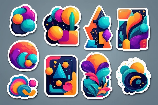 Photo colorful abstract shapes sticker set