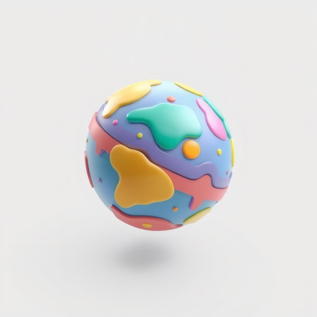 Colorful abstract sphere with various shapes and textures on a white background