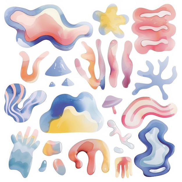 Photo colorful abstract watercolor shapes in pastel hues on white background