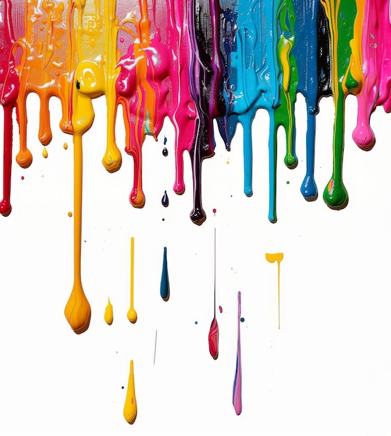 Photo colorful acrylic paint dripping on white background