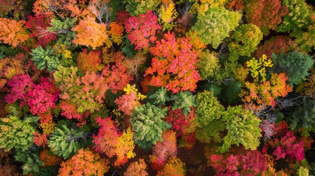 Photo a colorful aerial view of a forest in autumn