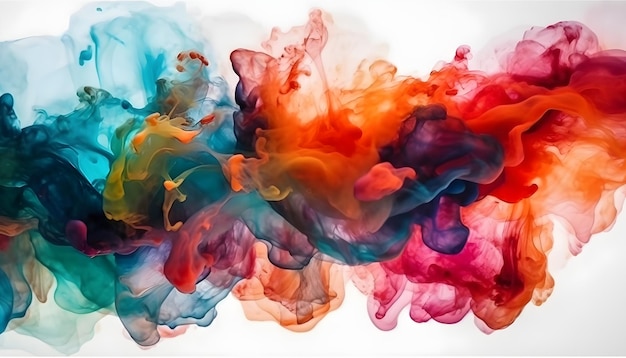 Colorful alcohol ink mixing texture Fluid ink mix abstract background in liquid Multicolor ink isolated on white background dissolving in water