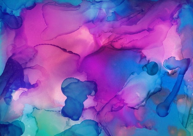 Colorful alcohol ink painting on white paper background