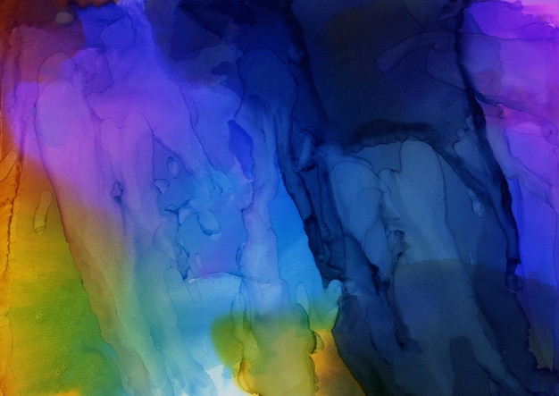 Colorful alcohol ink painting on white paper background