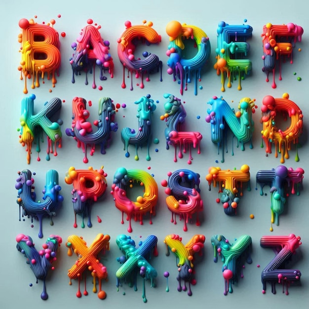 a colorful alphabet made of colorful letters and spray paint