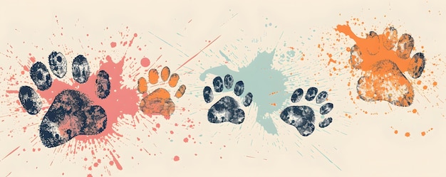 Colorful Animal Paw Prints with Splashes of Paint