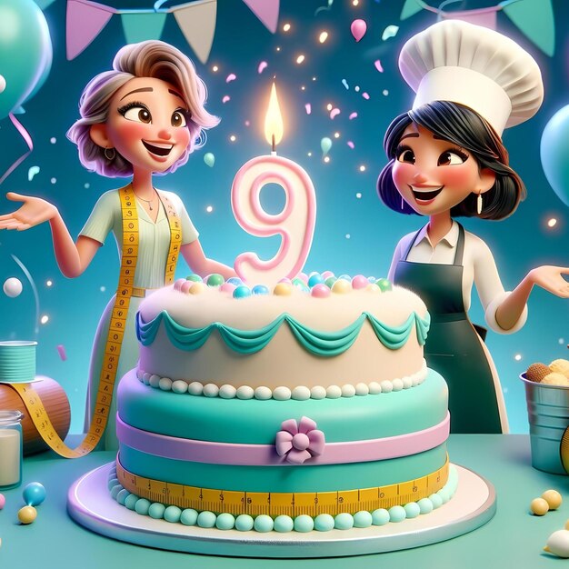 Colorful Animated Birthday Celebration with Cake