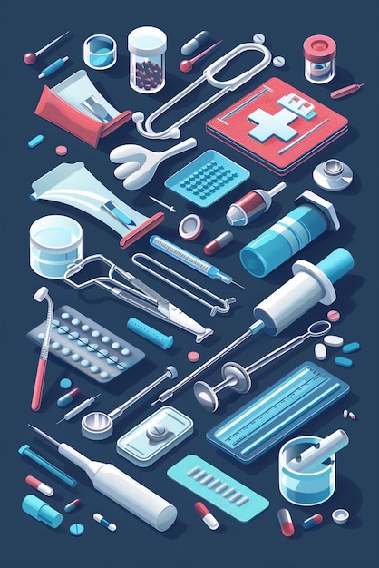 Photo colorful animated healthcare tools with modern symbols