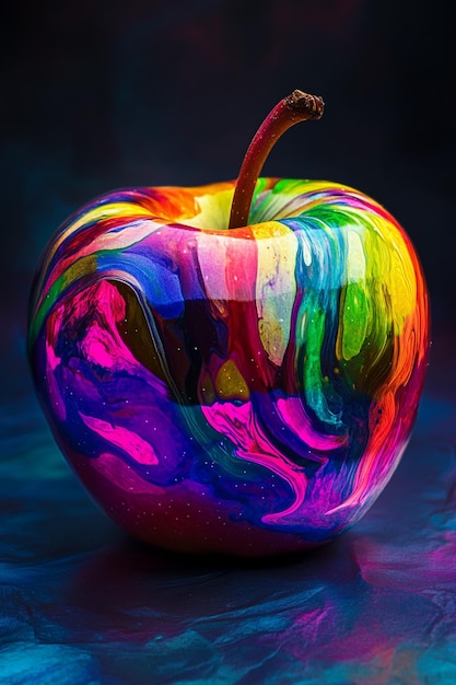 Photo a colorful apple with a rainbow colored background and a rainbow colored apple