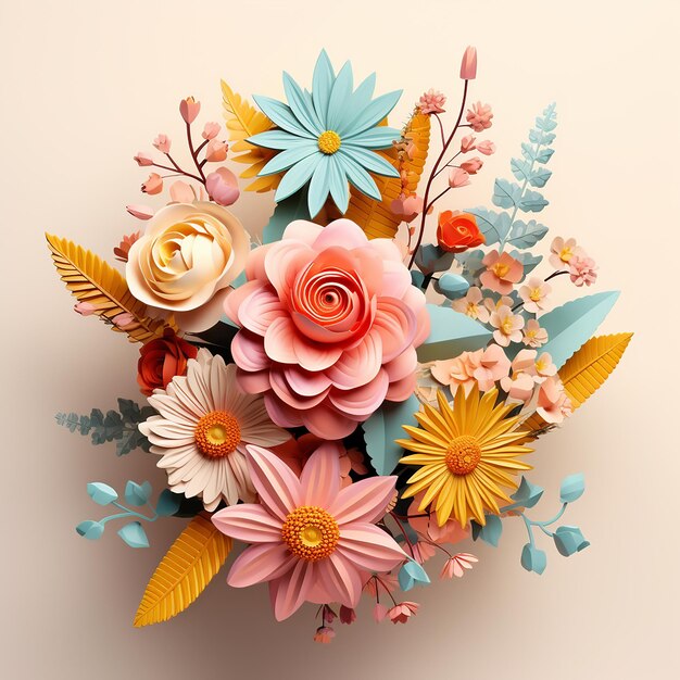 a colorful arrangement of flowers and leaves