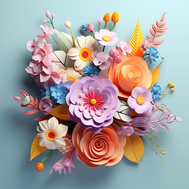 a colorful arrangement of flowers and leaves