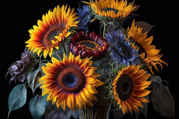 Colorful arrangement of sunflowers high quality image selective attention