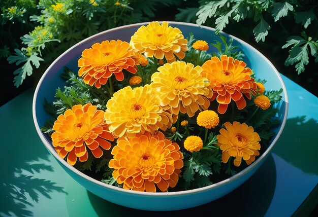 Photo a colorful arrangement of vibrant marigold and chrysanthemum flowers