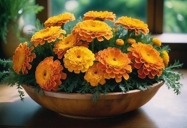 Photo a colorful arrangement of vibrant marigold and chrysanthemum flowers