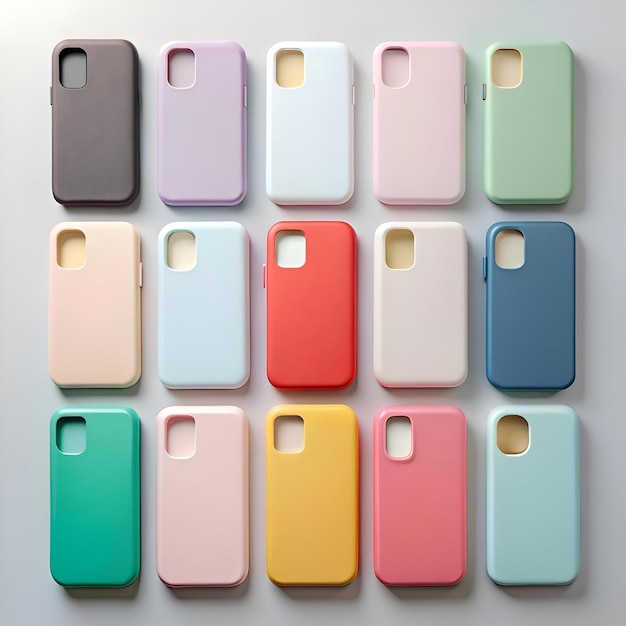 Photo a colorful array of 12 silicone phone cases perfect for showcasing phone accessories or promoting a phone case brand