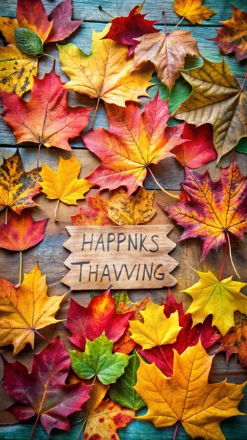 Photo a colorful array of fallen autumn leaves with a thanksgiving message