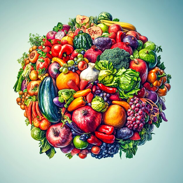 Photo colorful array of fresh vegetables forming a globe for world food day celebration