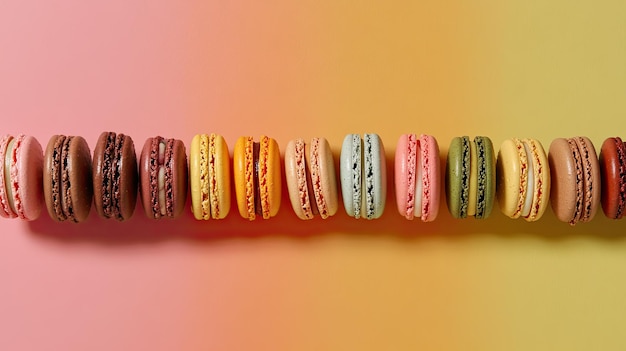 Photo a colorful array of macarons with various flavors space for branding or text