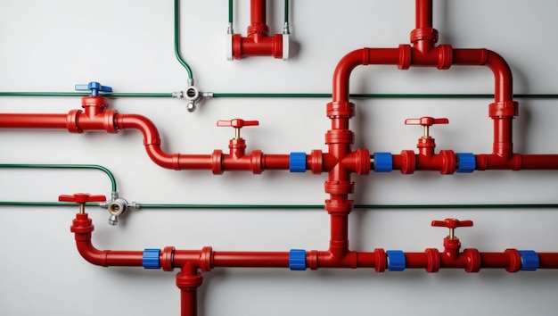 A colorful array of pipes and valves illustrating plumbing systems