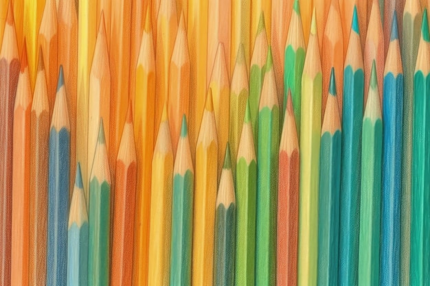 Colorful array of sharpened pencils arranged in a neat row created with Generative AI technology