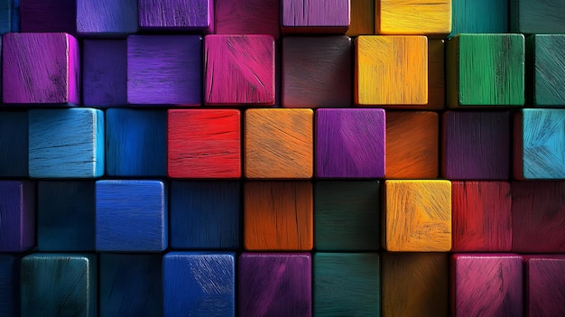 A Colorful Array of Wooden Blocks with Painted Surfaces