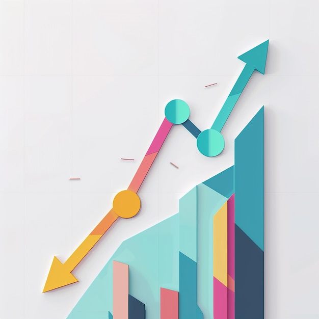 colorful arrow pointing up on a graph with colorful lines