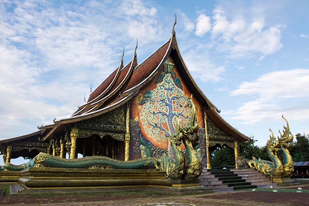 Colorful and art of ubosot of Sirindhorn wararam phu prao temple or Wat phu prao at Sirindhorn District in Ubon Ratchathani Thailand