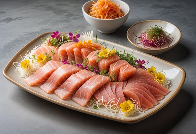 Colorful and Artfully Arranged Sashimi Plate with Delicate Textures