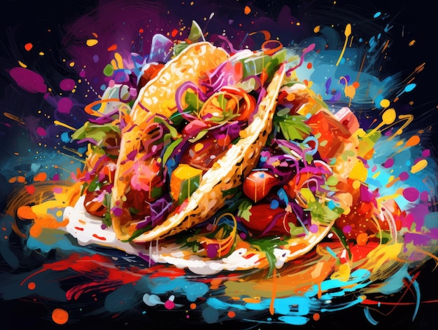 Colorful Artistic Explosion of Flavorful Tacos Generative AI