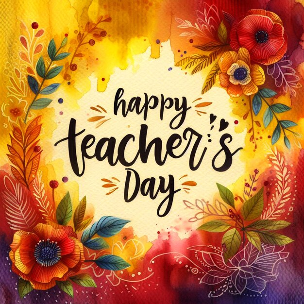 A colorful and artistic greeting for Teachers Day vibrant watercolor background in shades