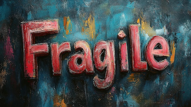 Colorful artistic lettering of the word fragile on textured background